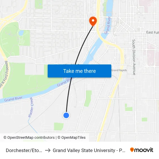 Dorchester/Eton (Nb) to Grand Valley State University - Pew Campus map