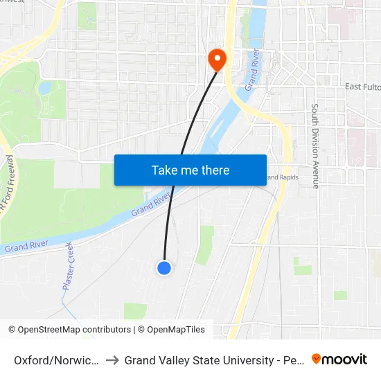 Oxford/Norwich (Eb) to Grand Valley State University - Pew Campus map