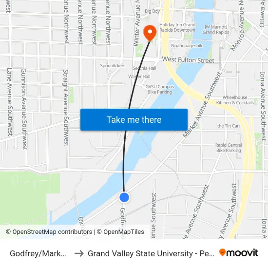 Godfrey/Market (Nb) to Grand Valley State University - Pew Campus map