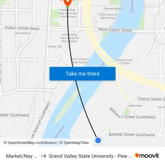 Market/Ney (Nb) to Grand Valley State University - Pew Campus map