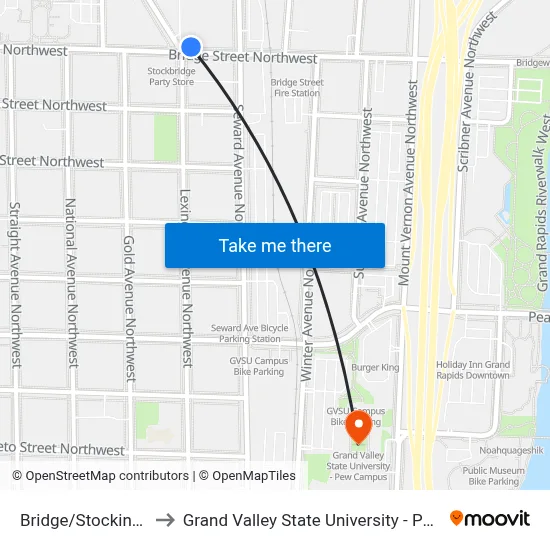 Bridge/Stocking (Wb) to Grand Valley State University - Pew Campus map