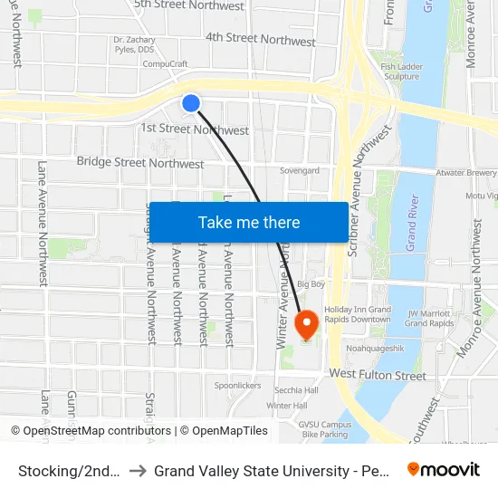 Stocking/2nd (Nb) to Grand Valley State University - Pew Campus map