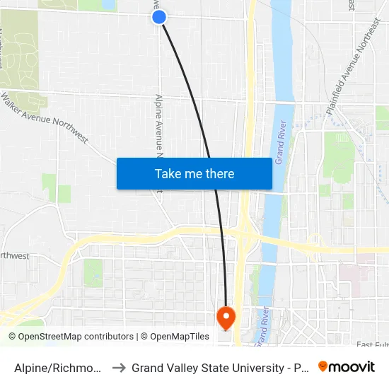 Alpine/Richmond (Nb) to Grand Valley State University - Pew Campus map