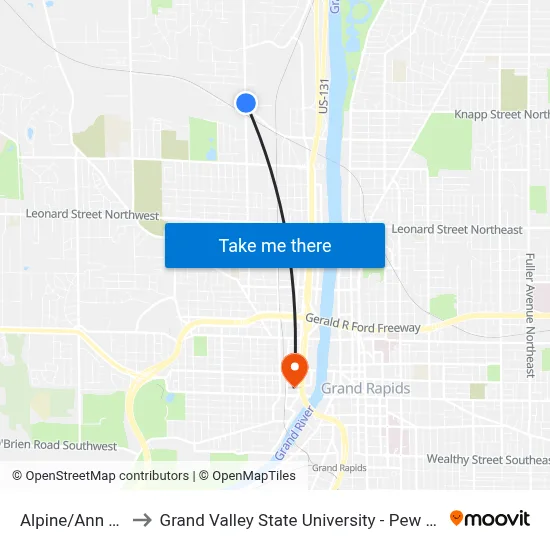 Alpine/Ann (Nb) to Grand Valley State University - Pew Campus map