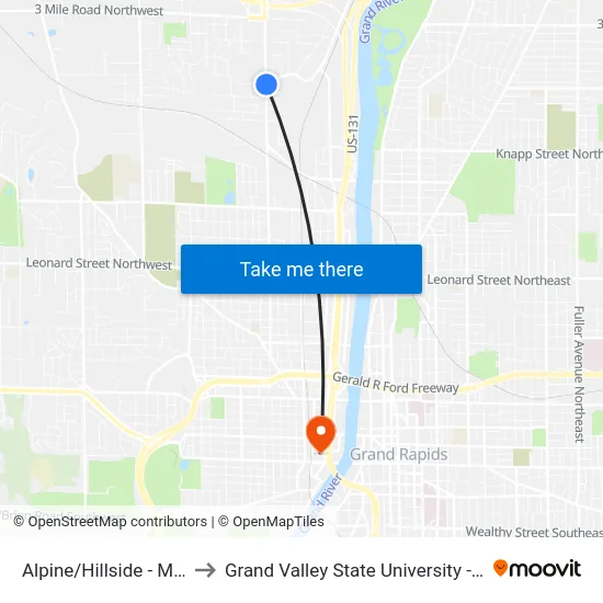 Alpine/Hillside - Meijer (Nb) to Grand Valley State University - Pew Campus map