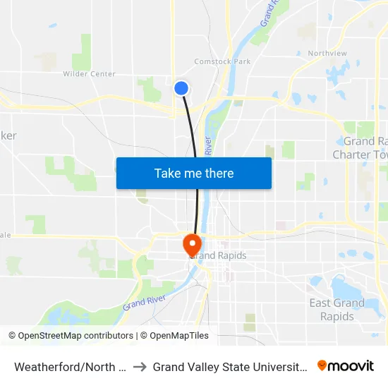 Weatherford/North Center (Nb) to Grand Valley State University - Pew Campus map