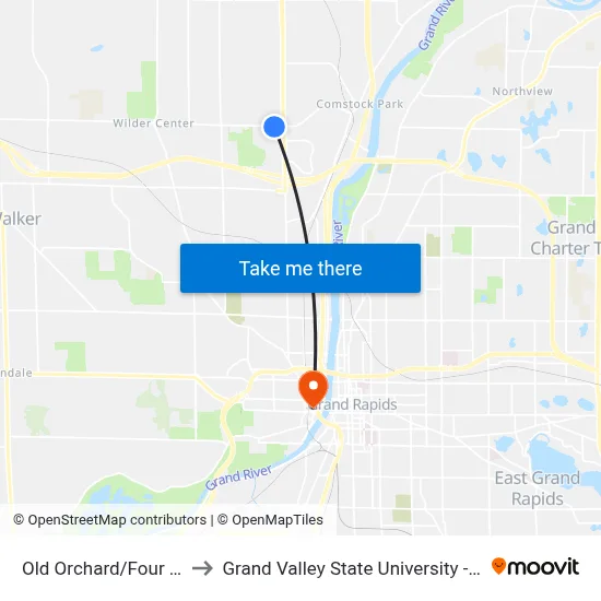 Old Orchard/Four Mile (Nb) to Grand Valley State University - Pew Campus map