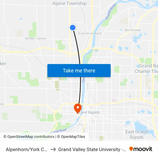 Alpenhorn/York Creek (Nb) to Grand Valley State University - Pew Campus map