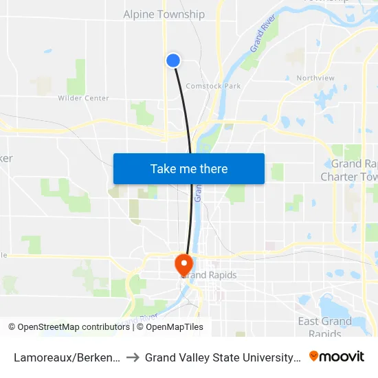 Lamoreaux/Berkenshire (Wb) to Grand Valley State University - Pew Campus map