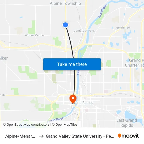 Alpine/Menard (Sb) to Grand Valley State University - Pew Campus map