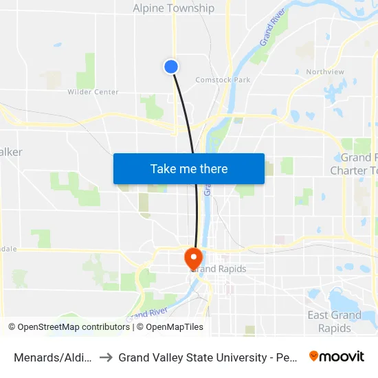 Menards/Aldi (Wb) to Grand Valley State University - Pew Campus map