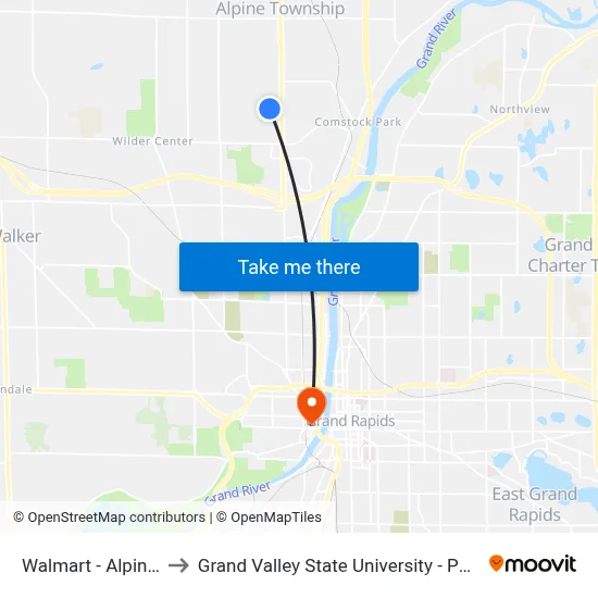 Walmart - Alpine Twp to Grand Valley State University - Pew Campus map