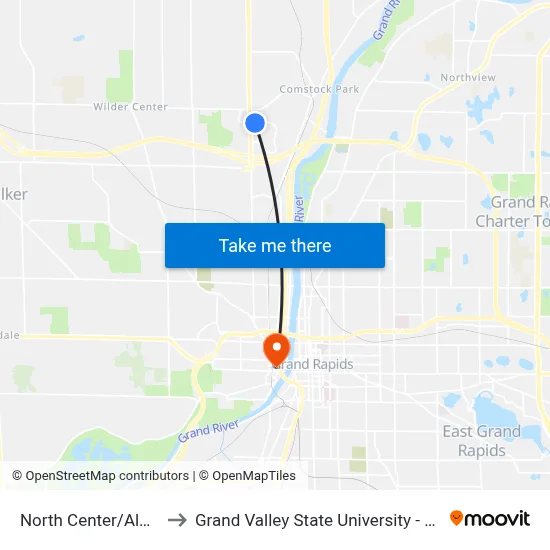 North Center/Alpine (Eb) to Grand Valley State University - Pew Campus map
