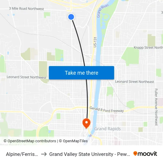 Alpine/Ferris (Sb) to Grand Valley State University - Pew Campus map