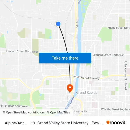 Alpine/Ann (Sb) to Grand Valley State University - Pew Campus map