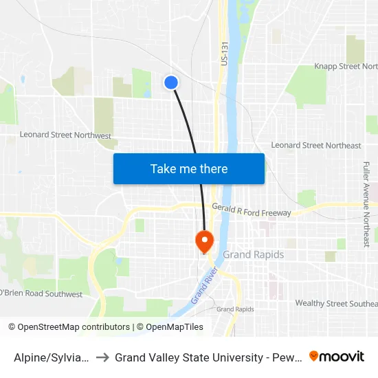 Alpine/Sylvia (Sb) to Grand Valley State University - Pew Campus map