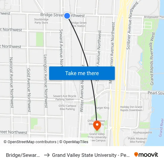Bridge/Seward (Eb) to Grand Valley State University - Pew Campus map