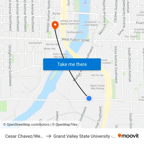 Cesar Chavez/Wealthy (Sb) to Grand Valley State University - Pew Campus map