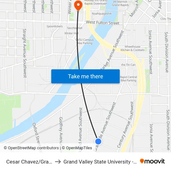 Cesar Chavez/Graham (Sb) to Grand Valley State University - Pew Campus map
