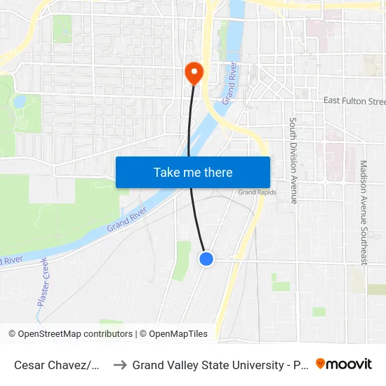 Cesar Chavez/Mlk (Sb) to Grand Valley State University - Pew Campus map