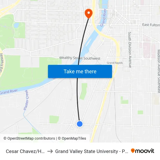 Cesar Chavez/Hall (Sb) to Grand Valley State University - Pew Campus map