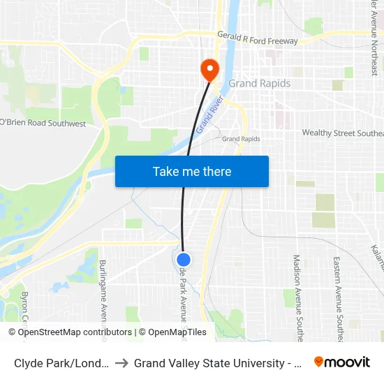 Clyde Park/London (Sb) to Grand Valley State University - Pew Campus map