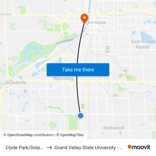 Clyde Park/Dolphin (Sb) to Grand Valley State University - Pew Campus map