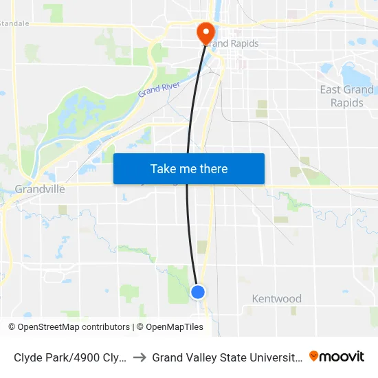 Clyde Park/4900 Clyde Park (Nb) to Grand Valley State University - Pew Campus map
