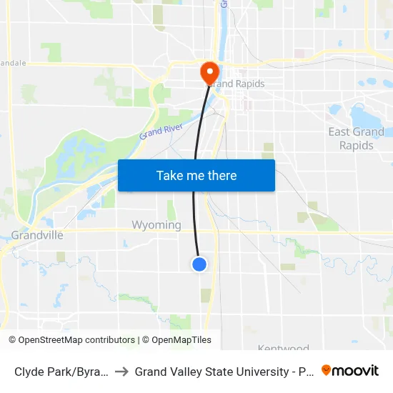 Clyde Park/Byrant (Nb) to Grand Valley State University - Pew Campus map