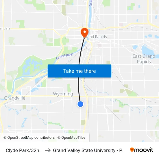 Clyde Park/32nd (Nb) to Grand Valley State University - Pew Campus map