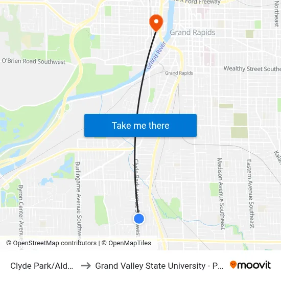 Clyde Park/Aldon (Nb) to Grand Valley State University - Pew Campus map