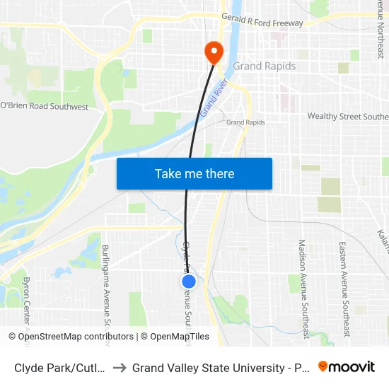 Clyde Park/Cutler (Nb) to Grand Valley State University - Pew Campus map