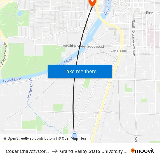Cesar Chavez/Cordelia (Nb) to Grand Valley State University - Pew Campus map