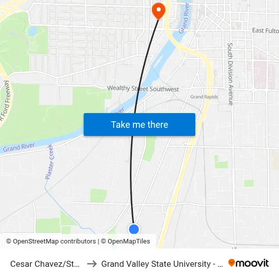 Cesar Chavez/Stolpe (Nb) to Grand Valley State University - Pew Campus map