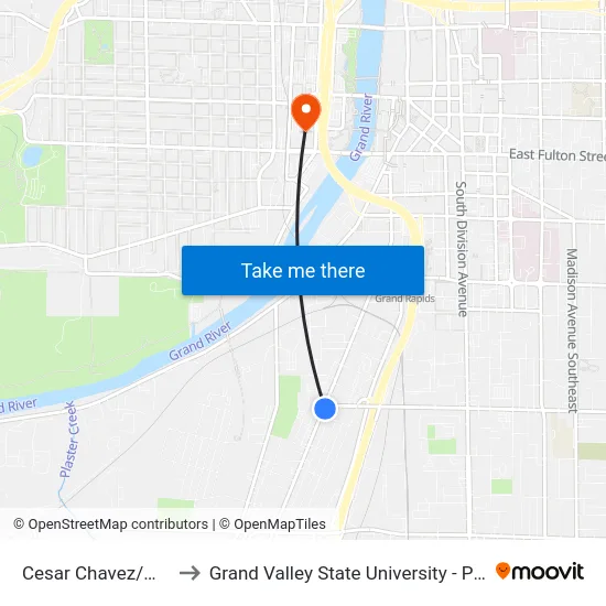 Cesar Chavez/Mlk (Nb) to Grand Valley State University - Pew Campus map