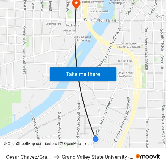 Cesar Chavez/Graham (Nb) to Grand Valley State University - Pew Campus map