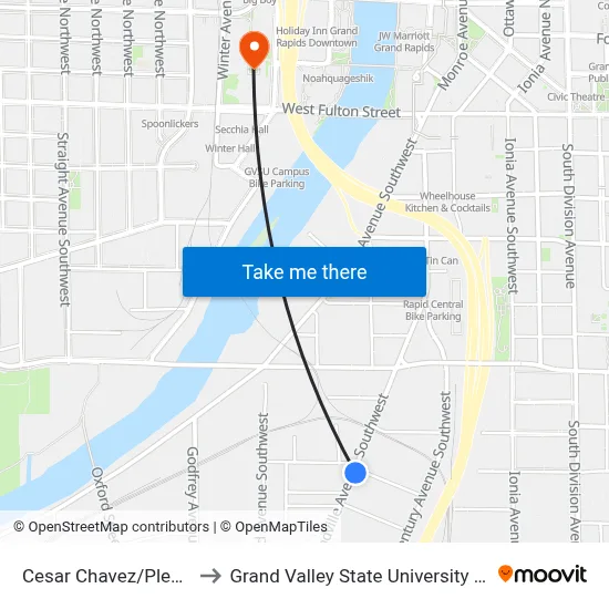 Cesar Chavez/Pleasant (Nb) to Grand Valley State University - Pew Campus map