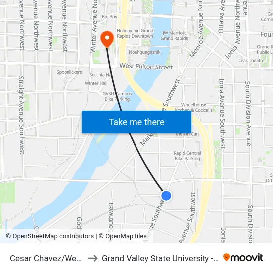 Cesar Chavez/Wealthy (Nb) to Grand Valley State University - Pew Campus map