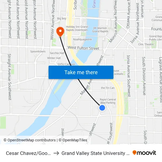 Cesar Chavez/Goodrich (Nb) to Grand Valley State University - Pew Campus map