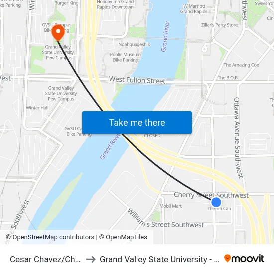 Cesar Chavez/Cherry (Nb) to Grand Valley State University - Pew Campus map