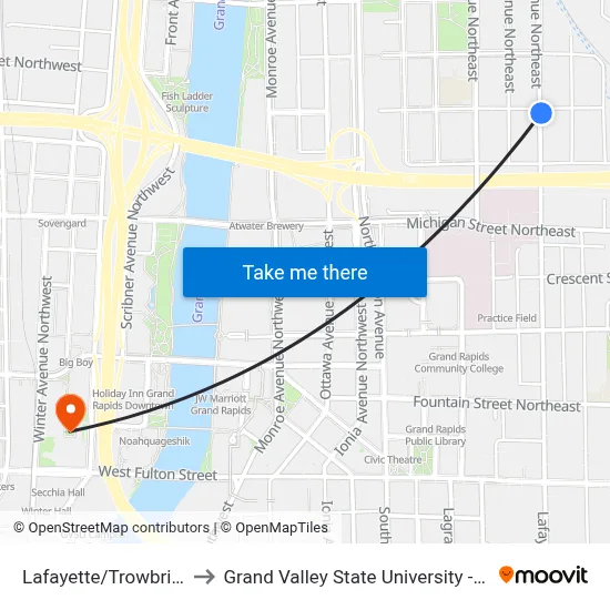 Lafayette/Trowbridge (Nb) to Grand Valley State University - Pew Campus map