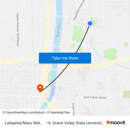 Lafayette/Mary Waters Park (Nb) to Grand Valley State University - Pew Campus map