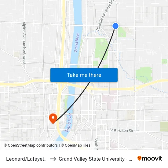 Leonard/Lafayette (Wb) to Grand Valley State University - Pew Campus map