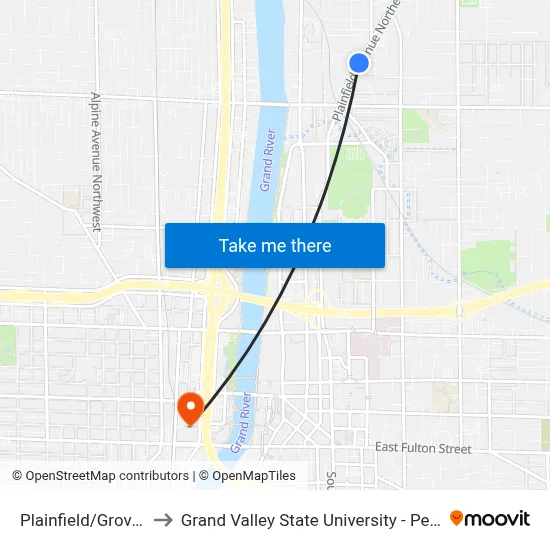 Plainfield/Grove (Nb) to Grand Valley State University - Pew Campus map