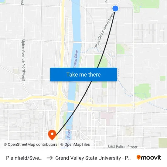 Plainfield/Sweet (Nb) to Grand Valley State University - Pew Campus map