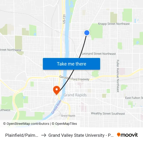 Plainfield/Palmer (Nb) to Grand Valley State University - Pew Campus map