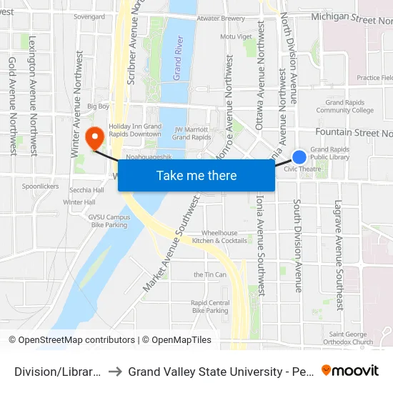 Division/Library (Nb) to Grand Valley State University - Pew Campus map