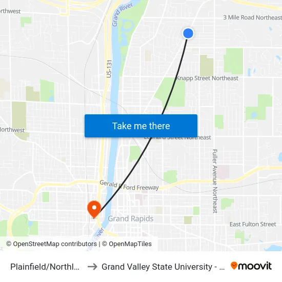 Plainfield/Northlawn (Nb) to Grand Valley State University - Pew Campus map