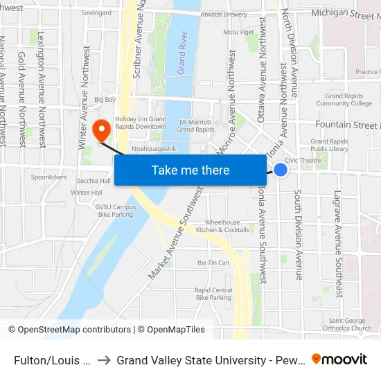 Fulton/Louis (Wb) to Grand Valley State University - Pew Campus map