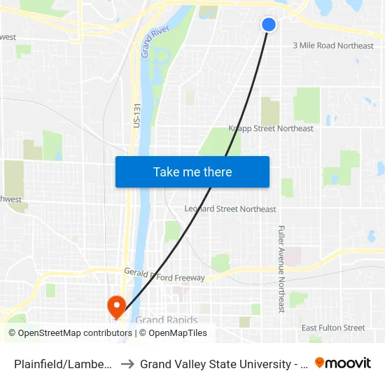 Plainfield/Lamberton (Nb) to Grand Valley State University - Pew Campus map